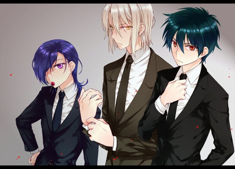 Three Young Men in Suits — Black, Dramatic