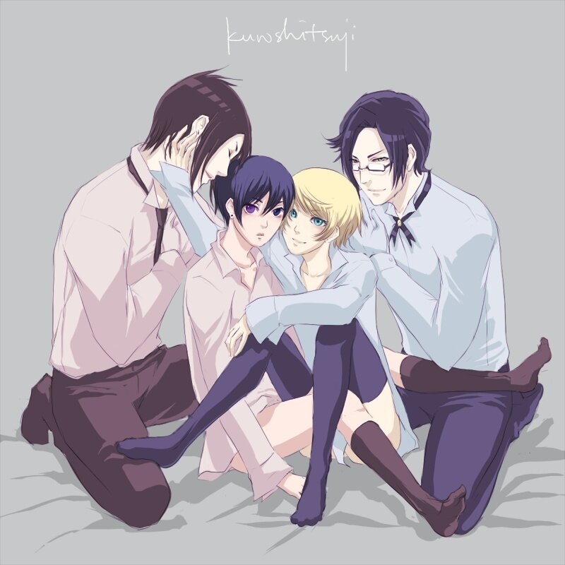 Three Young Men Sitting — Gray
