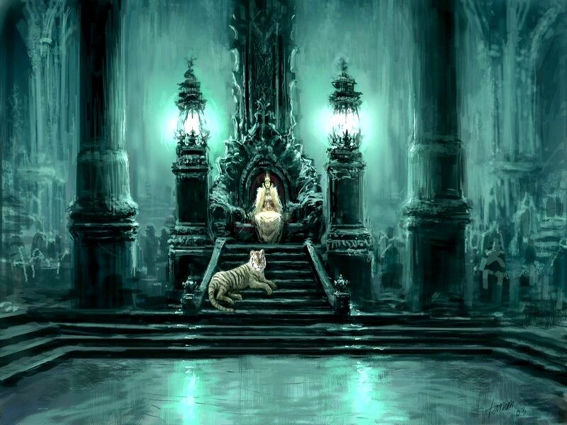 Throne room with white tiger