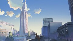 5 centimeters per second Anime cityscape City sky clouds