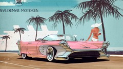 Abstract advertisement Chevrolet plymouth pinups old west