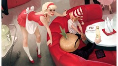 Abstract advertisement cream cleavage artwork pinups