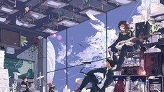 Abstract Anime Drums school guitars anime girls speakers 