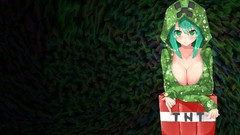 Abstract Anime TnT minecraft creeper blush smiling anime girls 