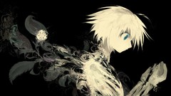 Abstract black background empty blue eyes short hair artwork 