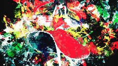 Abstract black background navel red eyes red dress bows skirts 