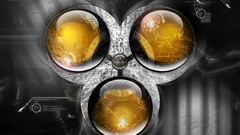 Abstract black biohazard orange