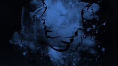 Abstract blue artwork faces