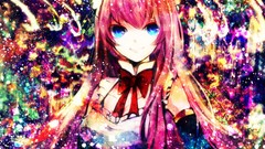 Abstract bows multicolor pink hair long hair blue eyes vocaloid 