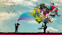 abstract colorful Birds digital art artwork Trees