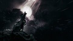 abstract Desktopography artwork moon digital art wolf