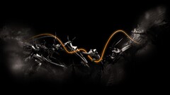 abstract digital art black background orange waves 3d mist lines