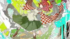 Abstract dress Bells red eyes multicolor pink hair anime girls 