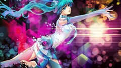 Abstract dress tie gloves multicolor blue hair long hair anime 