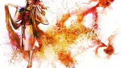 Abstract fish dress anime girls redheads artwork