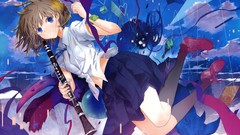 Abstract flying skirts anime girls blue eyes short hair soft 