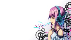 Abstract headphones Cables dress circles singing microphones 