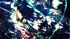 Abstract headphones long hair hatsune miku vocaloid miku append 