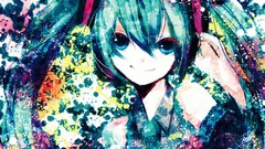 Abstract headphones tie dots smiling long hair hatsune miku 