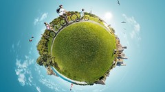 Abstract lens spheres cycling digital art panorama circle