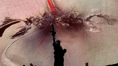 Abstract machine gun silhouettes