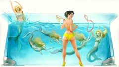 Abstract mermaid advertisement drawings lesbians pinups old west