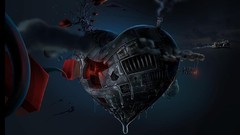 Abstract metal Hearts mechanical blood vessels water drops 