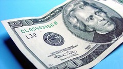 Abstract Money blue background twenty dollar bill