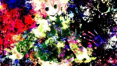 Abstract pink hair anime girls short hair bare shoulders utau 