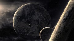 Abstract planets outer space fantasy art grayscale
