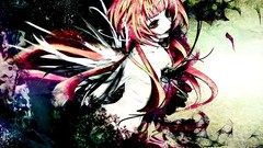 Abstract red eyes blondes pink hair long hair vocaloid looking 