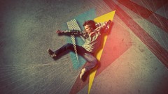 Abstract retro jumping arms raised