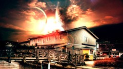 Abstract Seaside Rising Sun multicolor science fiction fantasy 