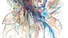 Abstract seeds paintings traditional art scans