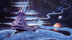Abstract ships outer space artwork fantasy art
