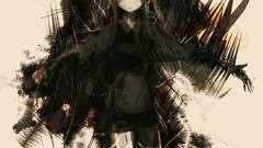 Abstract Shorts shirts long hair anime girls brown eyes 