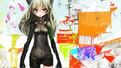 Abstract Shorts white hair long hair gray eyes anime girls open 