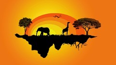 Abstract silhouettes elephants Giraffes