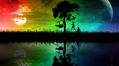 Abstract Trees moon silhouette