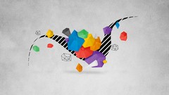 Abstract white background geometry shapes multicolor rainbows 