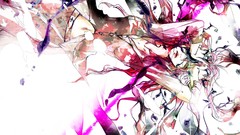 Abstract white background navel belts pants pink hair long hair 