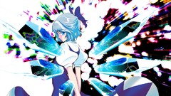 Abstract wings crystals dress blue hair anime girls blue eyes 