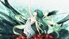 Abstract wings dress meat long hair anime girls closed eyes 