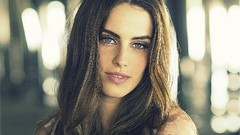 Actress bokeh sunlight smiling brunettes models portraits
