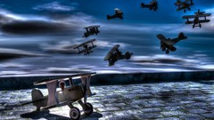 Aircraft 3d skies surreal HDR Photography wooden toys