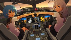 Aircraft Anime Hearts blondes blue hair long hair brown eyes 