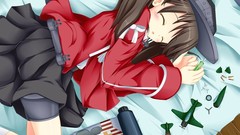 Aircraft Anime sleeping brown Ribbons anime girls twintails 