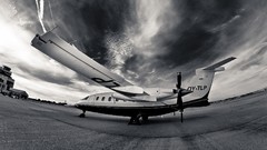 Aircraft black and white storm fisheye effect