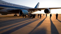 Aircraft crowd Press USA shadows sunlight Air Force One
