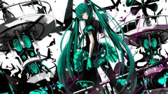 Aircraft headphones gloves wires skirts long hair anime girls 